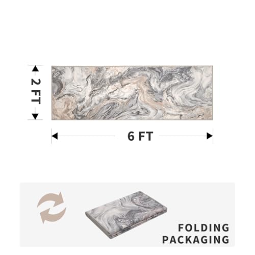 PADOOR Abstract 2'x6' Runner Rug, Washable Non-Slip Low Pile, Marble Grey