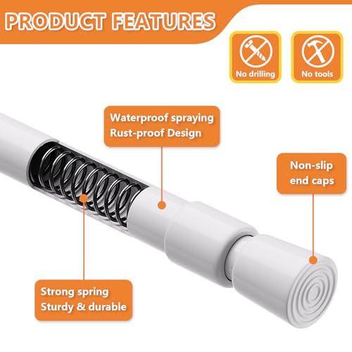 KXLife 2 Pcs Spring Tension Curtain Rod Adjustable 28 to 40 Inches, 5/8" Diameter, White, Expandable Spring Loaded Tension Rods For Window No Drilling