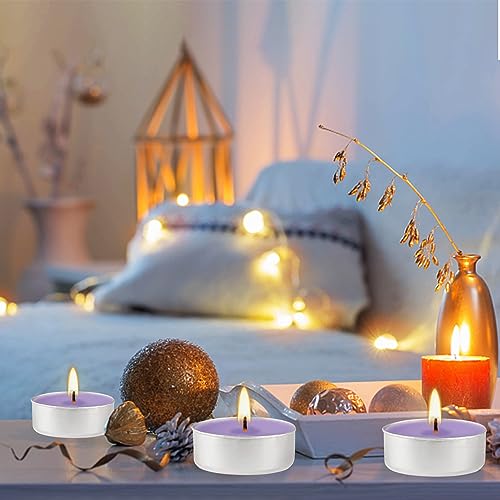 Purple Lavender Scented Tealight Candles - Giant 100 Pack Candles -Smokeless, 4 Hour Burn - Gift Set for Valentine's Day, Christmas, Weddings Centerpiece & Home Decor