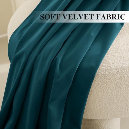 RYB HOME Teal Blue Velvet Curtains 84 inch Length 2 Panels Set, Blackout Velvet Curtains Drapes for Light & Draft Block Holiday Decor for Bedroom Living Room Guest Room, Peacock Blue, W52 x L84 inches