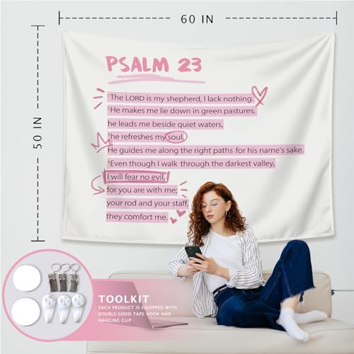 LIANGW Pink Christian Tapestry Aesthetic, Wall Tapestry for Bedroom, Pink Wall Art for Teen Girls & Women, Dorm Decor for College Girls, Bible Verses Tapestries Wall Hanging 50x60 inche