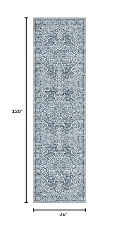 Vintage Washable Rug Runners 3x10 Blue White  Long Hall Rug 10ft
