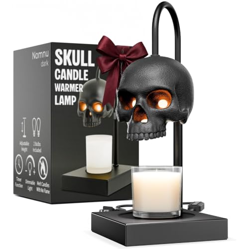 Skull Candle Warmer Lamp with Timer and Dimmer *Candles NOT Included – Black Gothic Candle Lamp Warmer w/Adjustable Height, 2 Light Bulbs – Skull Decor, Goth Gothic Decor Spooky Home & Witchy Gifts