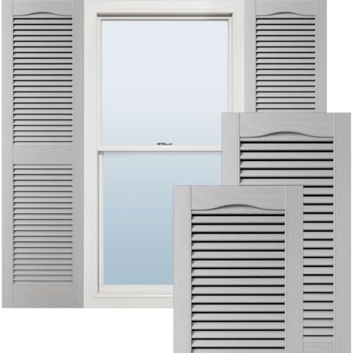 Ekena Millwork Lifetime Vinyl LL1S12X04800PG Standard Cathedral Top Center Mullion, Open Louver Vinyl Shutters, w/Installation Shutter-Lok's & Matching Screws (Per Pair), 12"W x 48"H, Paintable