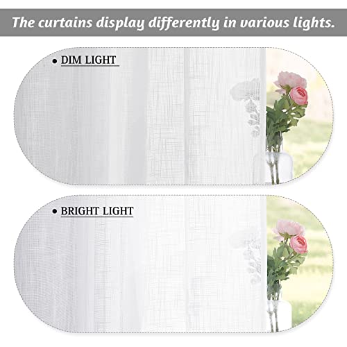 RYB HOME White Curtains Sheer - Linen Texture Sheer Window Covering, Light & Airy Translucent Panels for Bedroom Living Room Patio Glass Door, 52 inch Width x 95 inch Length, Set of 2