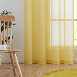 July Joy Semi Linen Look Sheer Curtains for Bedroom, Living Room Grommet Light Filtering Solid Voile Window Curtains, Set of 2 Panels (52 x 84 inch, Yellow)