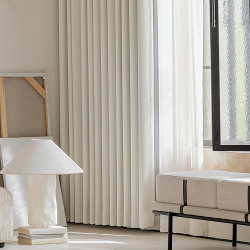 FMFUNCTEX 100% Beige Blackout Curtains for Bedroom, Cream Weave Textured Curtains 72 Inches Long Thermal Insulated Curtains for Living Room, Farmhouse Drapes Grommet Room Darkening 2 Panels