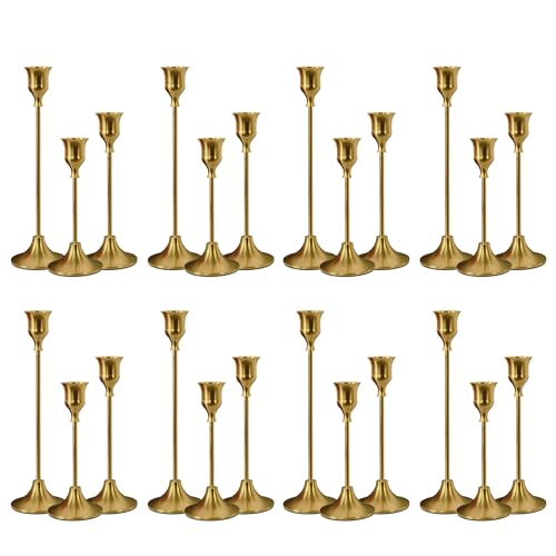 NLBTW 24 Pcs Brass Gold Candle Holder Bulks for Wedding Party Decor