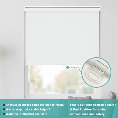 Changshade Blackout Roller Shades Cordless for Windows, 100% Room Darkening Window Blinds for Bedroom, Thermal Insulated UV Protection, Easy Install Pull Down Shades for Home,48Wx72H,White