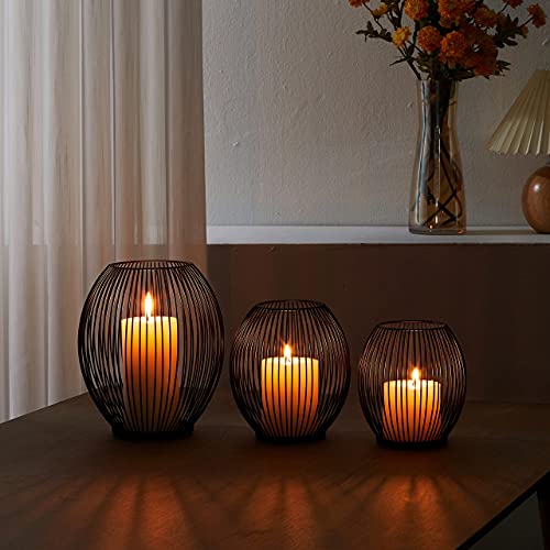 Outdoor Candle Holder Decor Set - Black Candle Holder - Candles Holders for Table Centerpiece - Hurricane Candles Holder for Pillar Candles Cage Candle Holders Black Wire Decorative