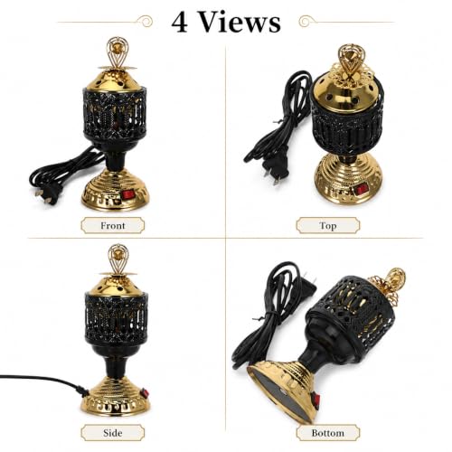 NOLITOY Mini Electric Mabkhara Incense Burner, Decorative Metal Diffuser Holder, Plug in Flame-Free Bukhoor Chips Heater for Home Office Yoga Meditation Room