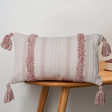 Boho Throw Pillow Covers Tufted Decorative Pillows Cover for Couch Bed Small Lumbar 12 x 20 inch Pillow Cover, Modern Accent Farmhouse Neutral Throw Pillow Case, Pink