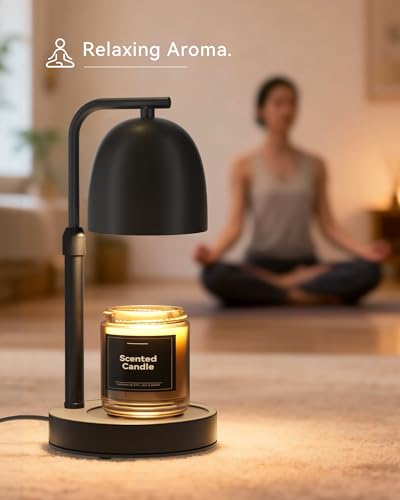 LISUNAR Candle Warmer Lamp with Timer Dimmable, Adjustable Height Black Candle Warmer for Jar Candles, Birthday Gifts for Women & Men, Office Decor, House Warming Gift, Wax Melt Warmer with 2 Bulbs
