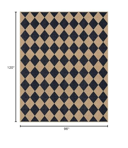 Lahome Checkered Easy Jute Outdoor Patio Rug, 8x10 Living Room Rug Washable
