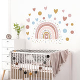Supzone Rainbow Flower Wall Stickers - Boho Rainbow Wall Decal with Colorful Dots, Hearts, Stars for Girls Baby Nursery Bedroom Playroom DIY Vinyl Mural Art