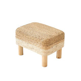 Ottoman Foot Stool Rectangular Footrest Natural Seagrass Footstool with Wooden Legs Hand Weave Multifunctional Modern Dressing Stool, Sofa Side Table for Bedroom for Living Room (White)