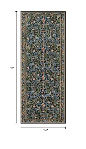 Boho Floral Kitchen Runner Rugs 2x5, Machine Washable Bathroom Rug Runner Non Slip, Soft Low-Pile Flower Botanical Indoor Carpet Runner for Entrance Entryway Bedroom Dorm Foyer, Navy Blue