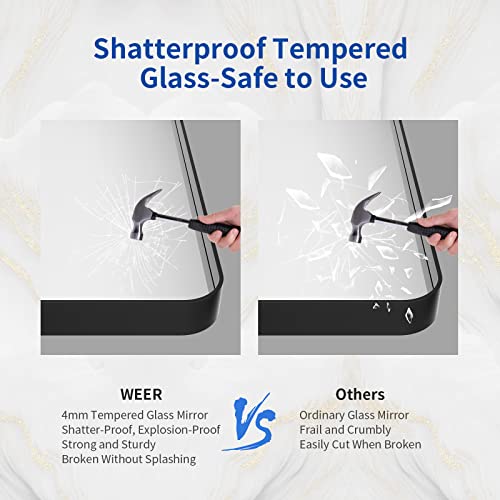 WEER Black Bathroom Mirror 22X30 Inch, Rounded Rectangle Matte Black Bathroom Vanity Mirror, Black Metal Framed Mirror for Wall, Tempered Glass, Anti-Rust, Hangs Horizontal or Vertical