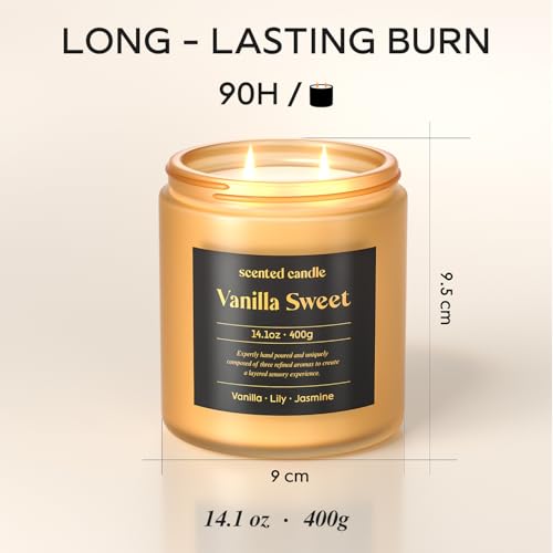 CHILLFLAME Vanilla Candle, 14.1 oz Scented Candles for Home, 2 Wicks Blended Scents Candles for Women and Men, Birthday Gifts for Women (Vanilla+Lily+Jasmine)