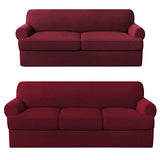 T Cushion Sofa Slipcovers Bundle 3/4 Pieces Sofa Covers, Furniture Protector, Plaid Pattern, Removable and Washable, Burgundy