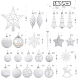 SHareconn 100pcs Christmas Tree Decorations Ornaments Set, Shatterproof Plastic Baubles Decorative Balls for Xmas Tree Decor Holiday Wedding Party, White