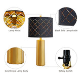Set of 2 Modern Table Lamps for Living Room Bedroom, Gold Nightstand Resin Lamps with Black Grid Shade, Contemporary Desk Lamps for Bedside End Tables, 2 Bulbs Included (Gold)