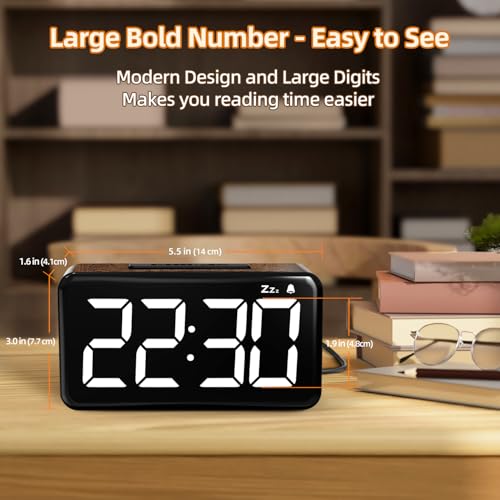 NOKLEAD Digital Alarm Clock: Wood Grain, 5.9-inch LED Display, Easy to Use for Seniors and Men, Adjustable Brightness, Aesthetic Room Decor Desk Clocks for Bedroom | Dorm | Living Room | Office