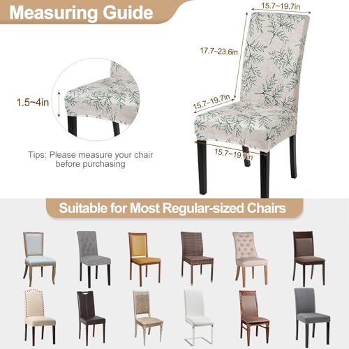 SearchI Printed Dining Room Chair Covers Set of 4, Stretch Kitchen Chair Covers Washable Parsons Chair Slipcover Removable Dining Chair Protectors for Hotel,Ceremony(Fern Leaves)