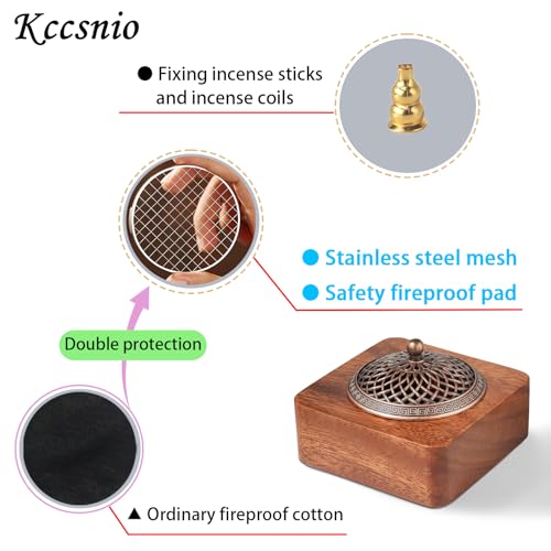 Acacia Wood Incense Burner for Cones & Coils, with Sticks Holder - 3-in-1, Zen Meditation Yoga Home Room Decor