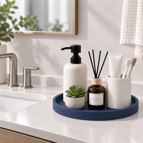 Silicone Bathroom Tray Coffee Table Decor Perfume Organizer, 11" Dark Blue