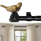 Vintage Black Curtain Rod 18 to 45 Inches Curtain Rods for Windows Adjustable Heavy Duty Drapery Rod with Gold Bird Finials for Kitchen Window Living Room