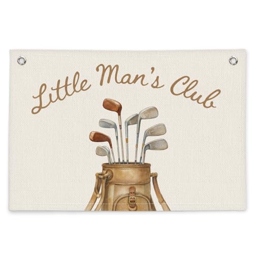 Golf Nursery Decor Canvas Wall Hanging Banner for Boy, Little Man's Club Nursery Sign Vintage Golf Sports Wall Banner Flag for Kids Nursery Toddler Boy Room Bedroom Playroom Decor, 20x30 Inch