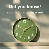 Mosewa Wall Clock 8 Inch, Battery Operated Silent Non-Ticking Modern Analog Clock Decorative for Kitchen, Bedroom, Office(Olive Green and Gold)