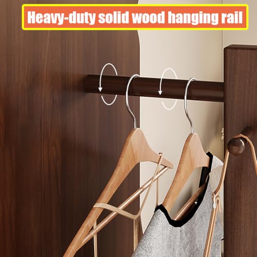 Bear-Shaped Full-Length Floor Mirror with Coat Rack & Storage Shelf, 36x166cm, 360° Rotating, Durable Thickened Solid Wood (Walnut) - Cute Home Decor Accent