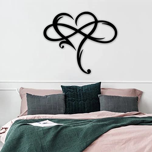Infinity Heart Wall Decor, Unique Infinity Heart Metal Art Wall Decor Love Sign Steel Wall Plaques Bedroom Ornaments for Home Wedding Decor, Room Living Room Decoration (Black, 15.7x14inch)