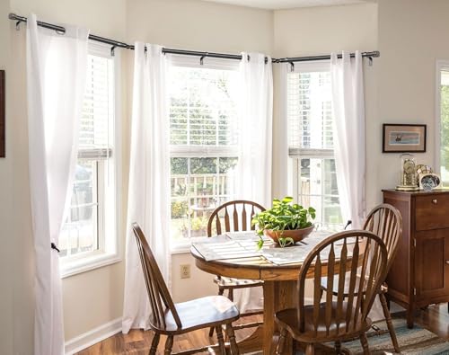 Bay Window Curtain Rods, HOTOZON 7/8 Inch Heavy Duty Curtain Rods for Bay Windows 48-84 Inch(Center Rod), 32-58 Inch Side Rods for Windows, Black, Decorative Drapery Rod with End Cap Finials