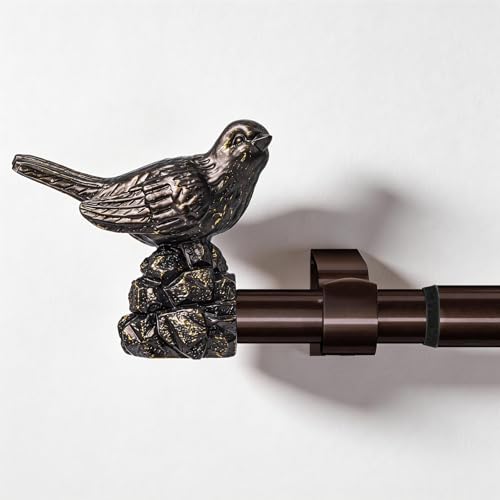 Curtain Rods for Window 18 to 45 Inches Vintage Bronze Curtain Rod with Bird Finials Adjustable Drapery Rod Heavy Duty Curtains Rods for Living Room Kitchen Window