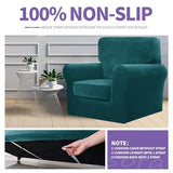 ZNSAYOTX Luxury Velvet Chair Slipcovers with Arms 2 Piece Stretch Chair Covers for Living Room Soft Armchair Slipcover Anti Slip Dog Pet Friendly Furniture Protector (Deep Teal),30"-47"(1 Cushion)