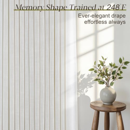 Pinch Pleated Linen Curtains 90 Inches Long for Living Dining Room Bedroom 2 Panel Set Natural Cream Birch Pinch Pleat Curtain 90 Inch Neutral Boho Floor to Ceiling Curtains Semi Sheer Linen Drapes
