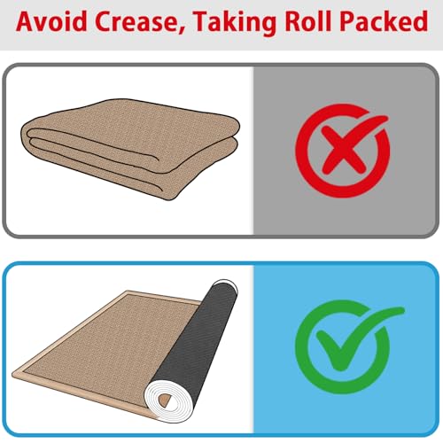 20ft Natural Jute Hallway Runner Rug Non Skid Washable, Rubber Backed Long Khaki Indoor Entryway Runner, Absorbent Kitchen Carpet Sink Rug