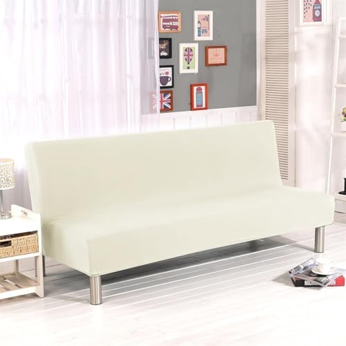 Stretch Futon Cover Armless Sofa Slipcover Futon Covers Full Size Foldable Sofa Bed Covers with Elastic Band,Machine Washable (Beige)