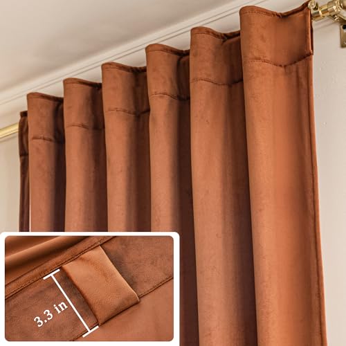 YOFUN 84 inches 2 Panels, Burnt Orange Blackout Luxury Velvet Curtains Thermal Insulated Heat Block Soundproof Window Panels Soft Drapes for Bedroom Living Room, Rod Pocket & Back Tab, W52 x L84