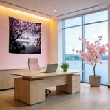 QGHOT Japanese Cherry Blossom Tapestry Wall Hanging Asian Anime Nature Mountain Wall Art Calming Lake Ocean Tapestries for Bedroom Living Room Decor 60x50in