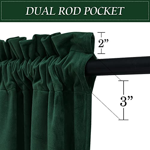 RYB HOME Green Velvet Blackout Curtains for Bedroom, Thermal Insulating Privacy Sunlight UV Heat Blocking Rod Pocket Soft Drapes for Living Room Dining Room, 52" W x 84" L, 2 Panels