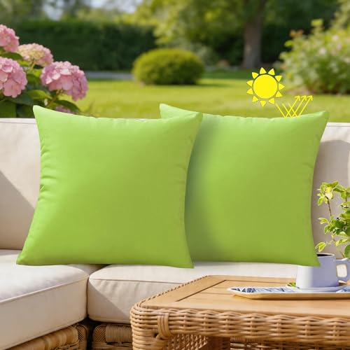 VAKADO Outdoor Waterproof Throw Pillow Covers 18x18 Set of 2, Green Patio Cushion Covers UV Fade Resistant Machine Washable Square Pillow Cases for Outdoor Furniture Couch Garden Bench Porch Decor