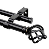KAMANINA Double Curtain Rod 72 to 144 Inches(6-12 Feet), Black Heavy Duty Curtain Rods for Windows 66 to 120 Inches, 7/8 Inch Drapery Rod with Twisted Cage Finials