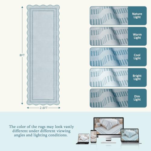 Washable Runner Rug 2.6x8 Kitchen Hallway Scalloped Rugs
