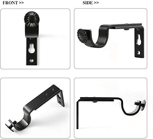 Eau 10 Pieces of Adjustable Black Curtain Rod Brackets, Heavy Duty Single Curtain Rod Holders for Maximum 1 Inch Rod, Wall-Mounted