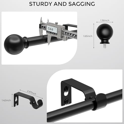 Curtain Rod for Windows 18-45 Inch, Black 5/8 Inch Small Window Treatment Rods, Short Adjustable Splicing Drapery pole, Matte Black