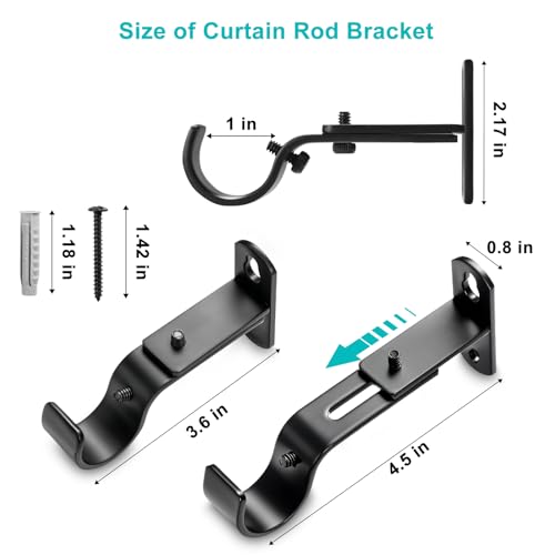 Adjustable Curtain Rod Brackets, Metal Window Drapery Rod Hanger Holders Hooks for 1 inch Rods (Black, Set of 3)